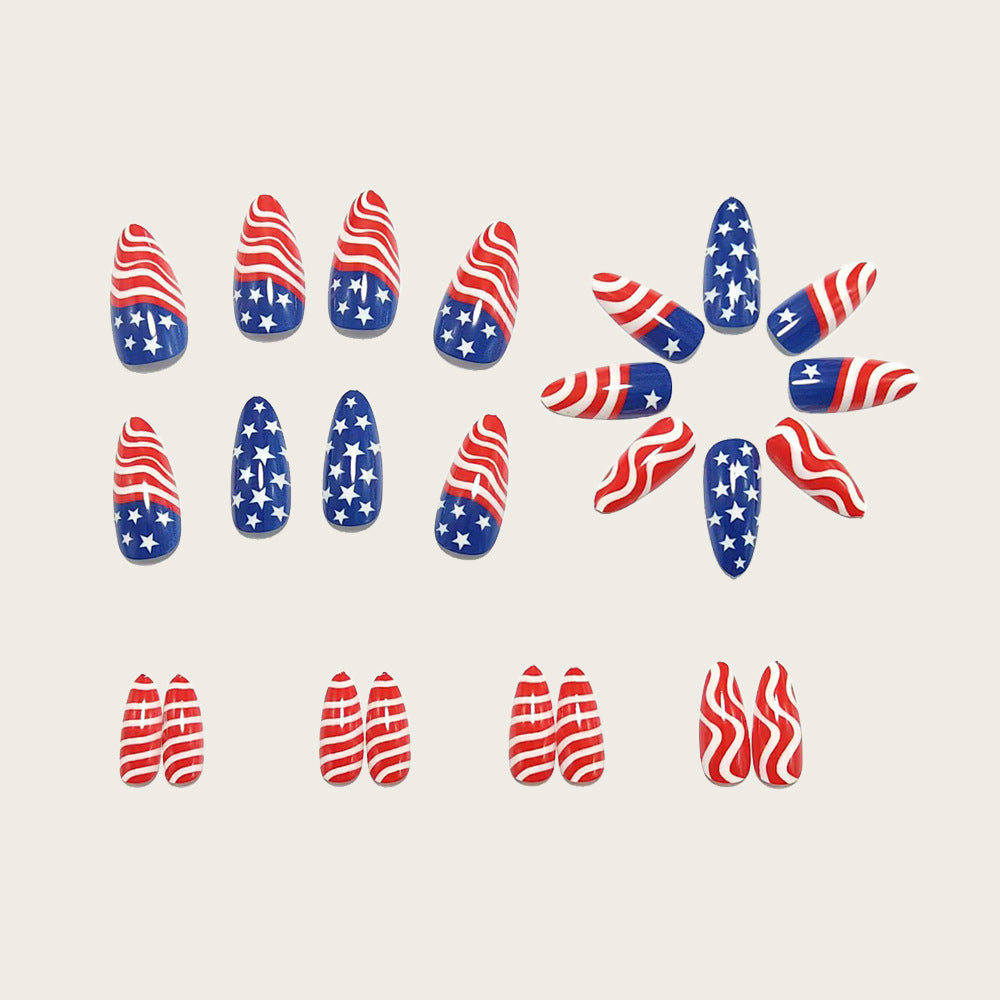 Artificial Nails in Patriotic Waves and Stars Design Bowlift