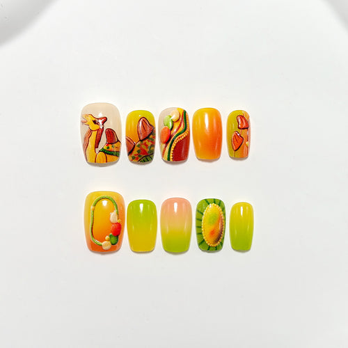 Artificial Nails in Fruity Autumn Design Bowlift