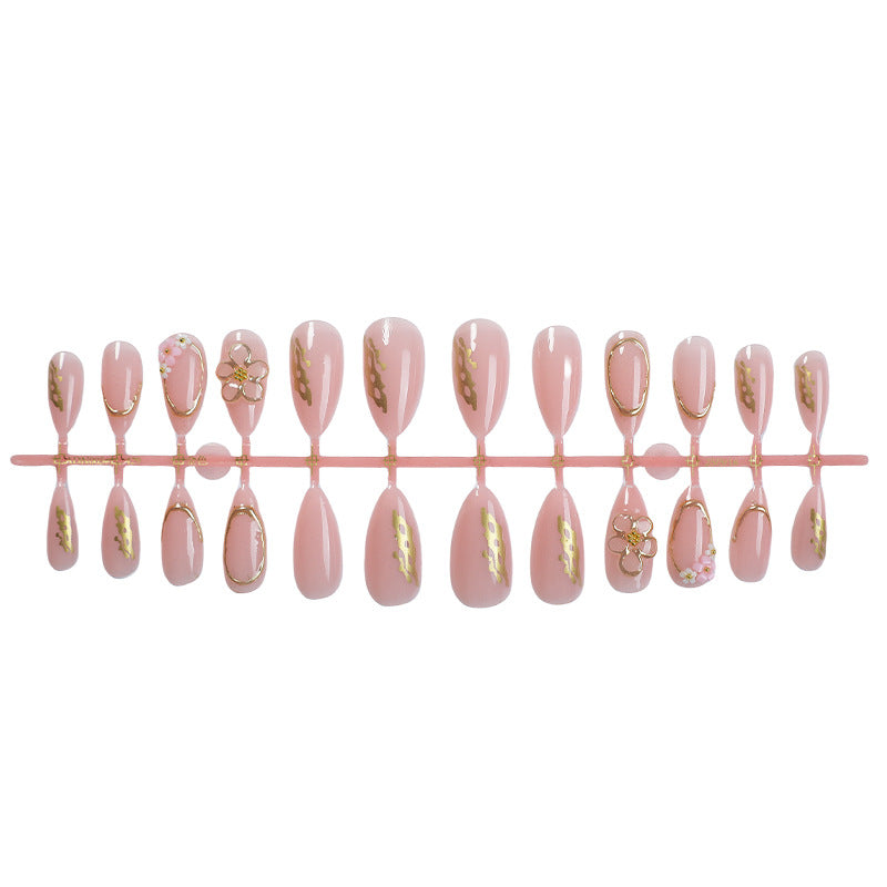 Decorative Press-On Nail Art Set with Elegant Floral and Gold Accents Bowlift