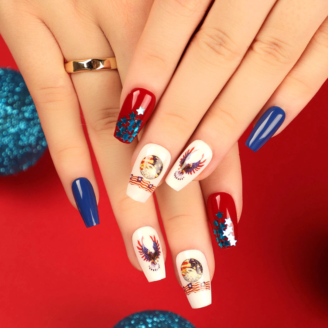 Artistic Nail Extensions with Patriotic Designs Bowlift