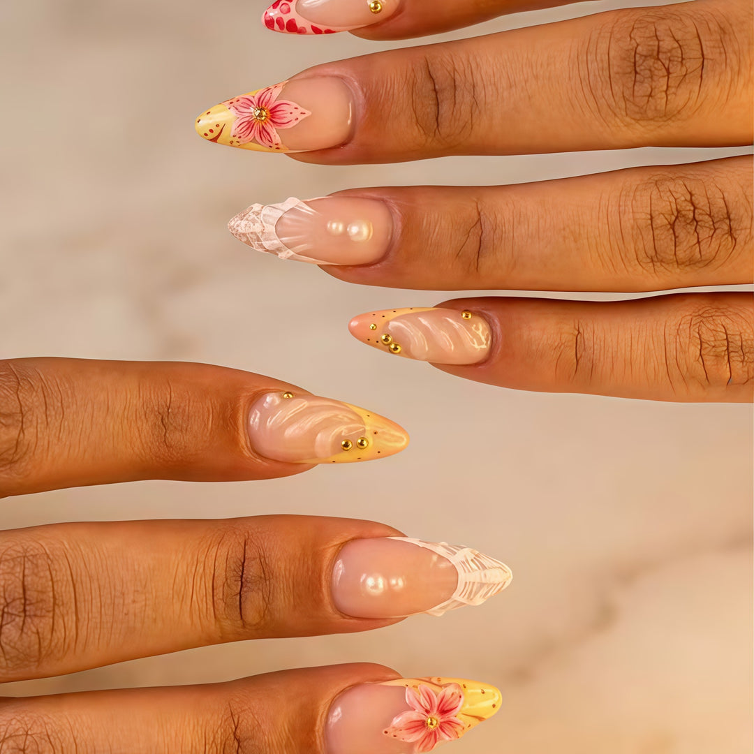 Floral-Embellished Press-On Nail Extensions Bowlift