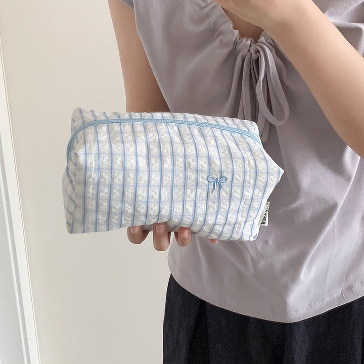 Quilted Rectangular Cosmetic Pouch with Top Zipper Bowlift
