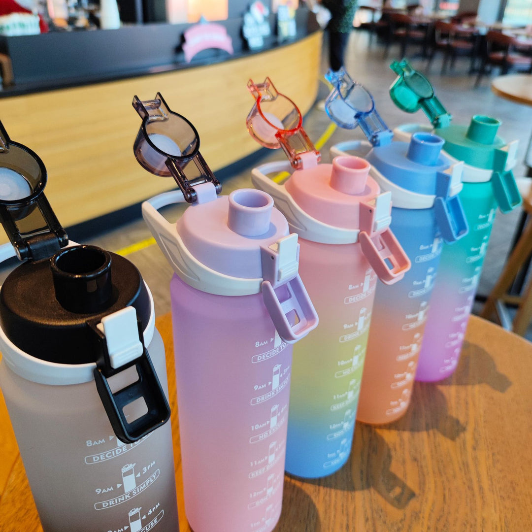 Women's Motivational Water Bottle with Unique Time Marking and Secure Closure Bowlift