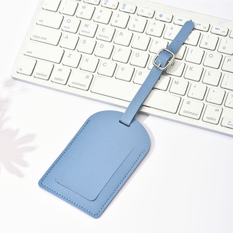 Minimalist Leather Luggage ID Tag with Adjustable Buckle Strap and Card Slot Bowlift