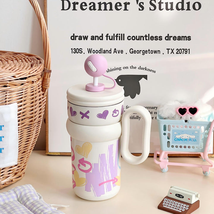 Women’s children’s drinking cup with integrated straw and playful design Bowlift