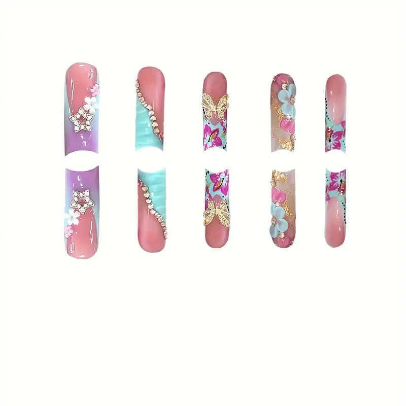 3D Floral Decorative Press-On Nail Art Bowlift