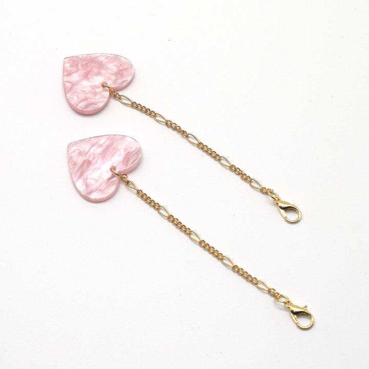 Heart-Shaped Dangle Earrings with Golden Chain Bowlift
