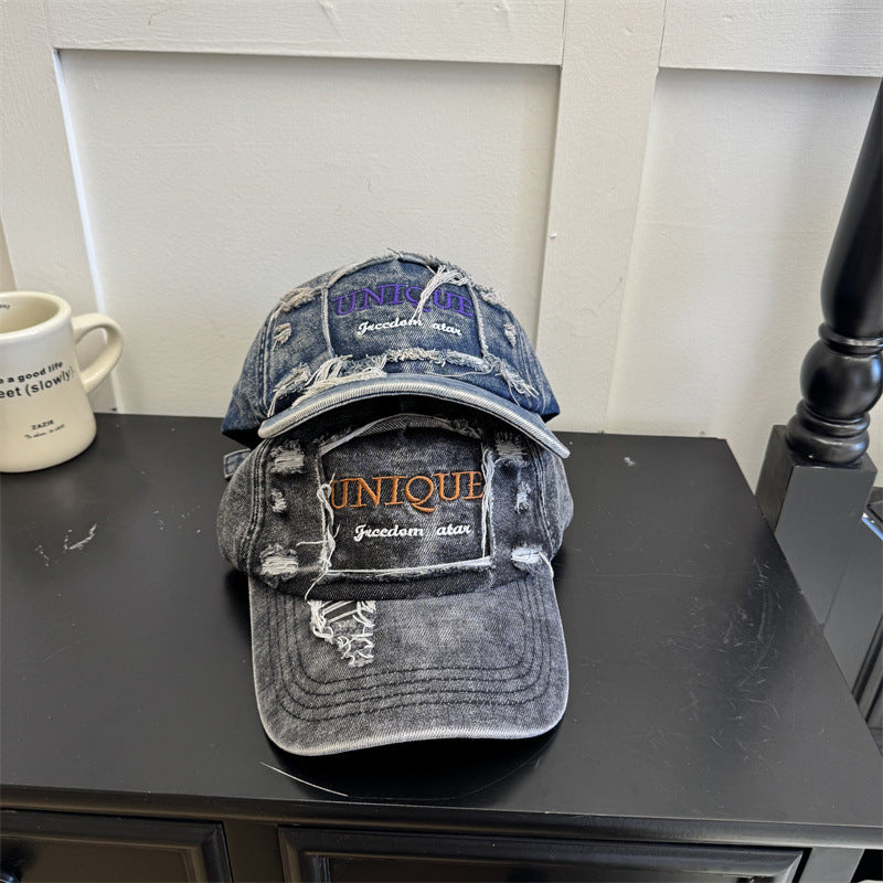 Men's Distressed Denim Graphic Cap Bowlift