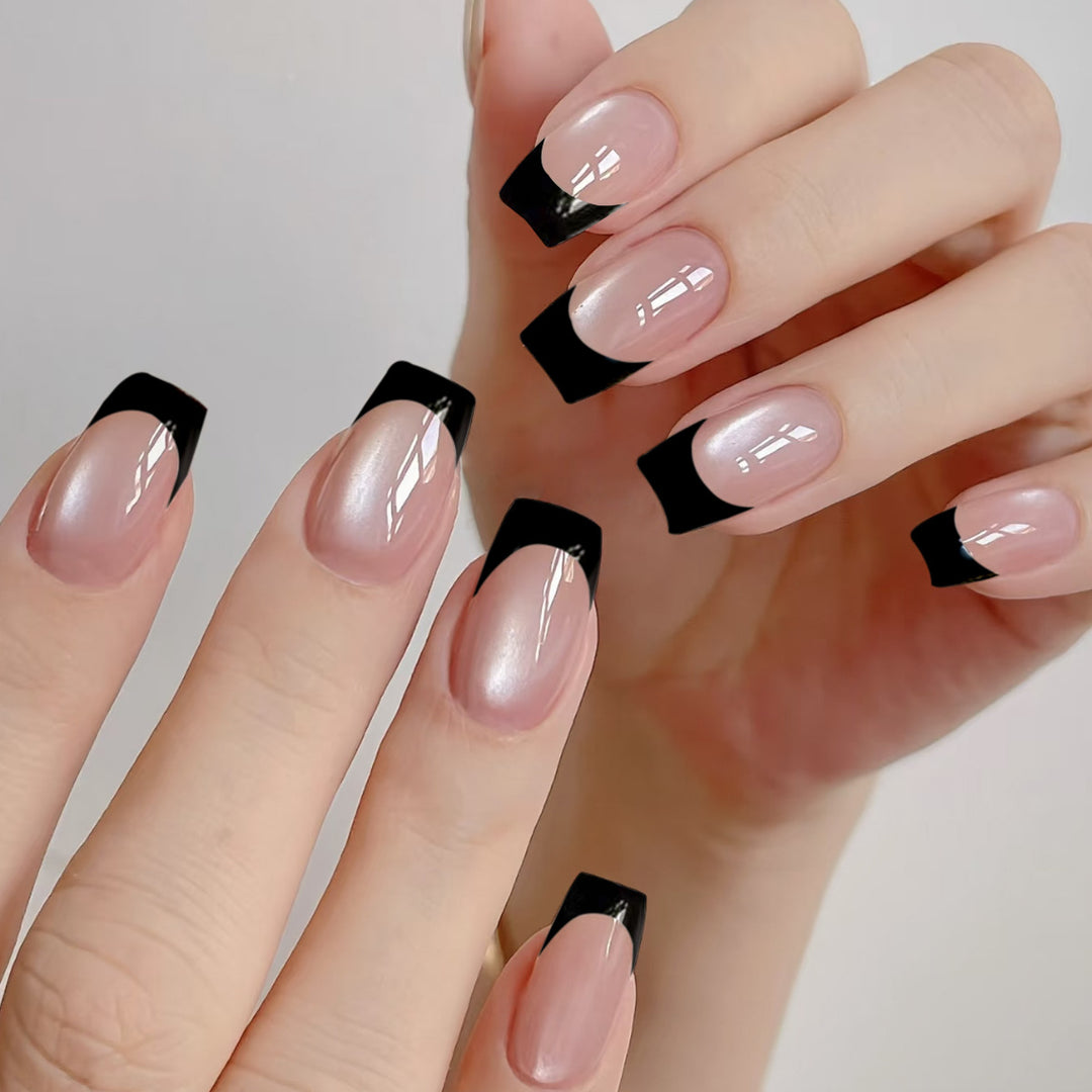 Elegant Black-Tipped Gel Nail Extensions Bowlift