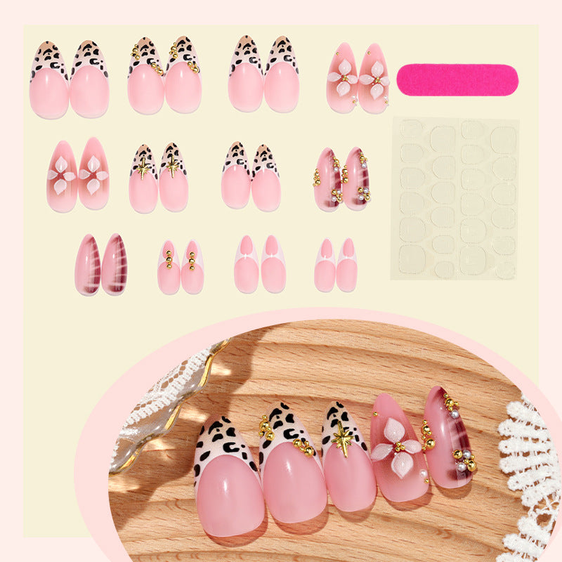 Decorative Press-On Nail Art Set with Floral and Stylish Leopard Accents Bowlift