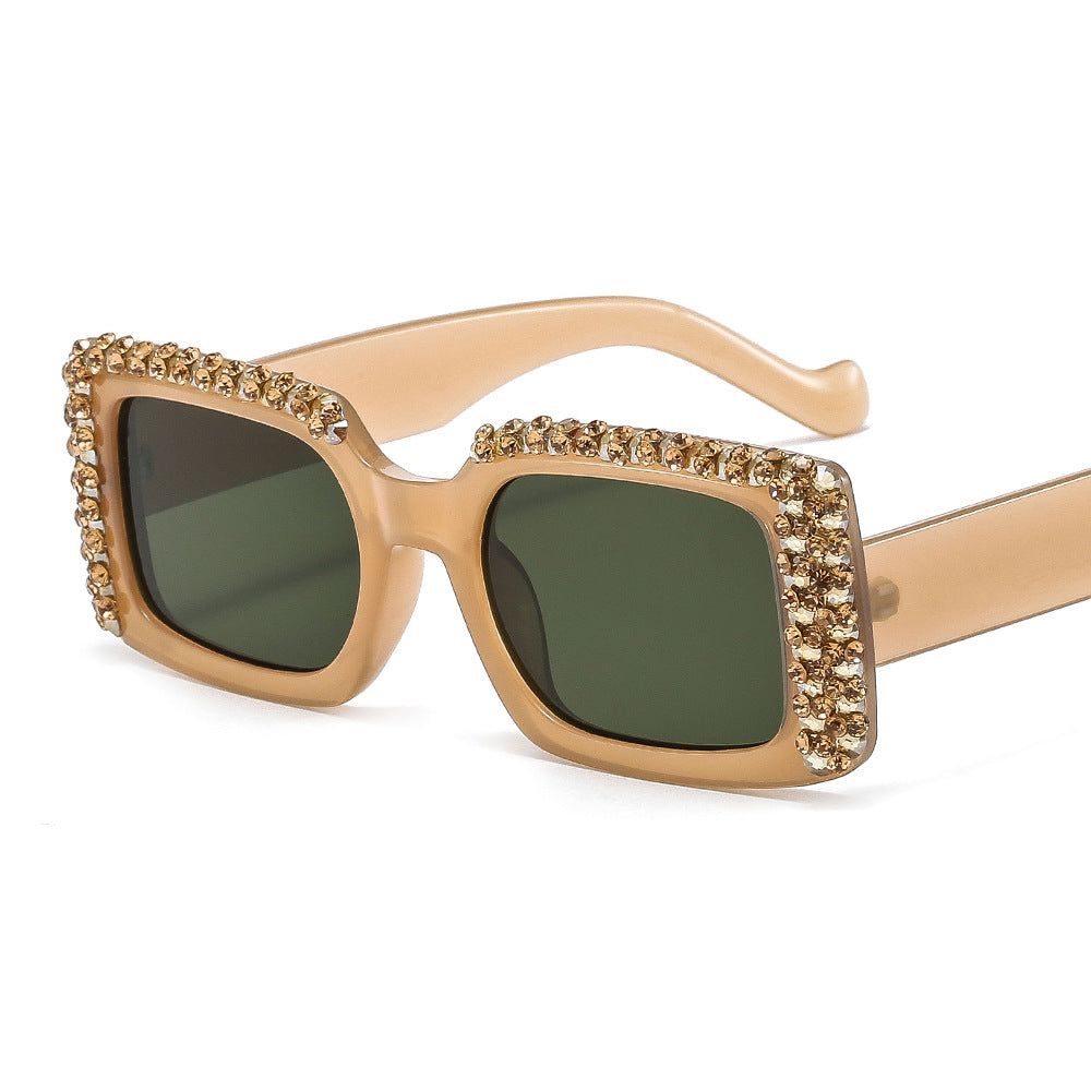 Women's Glamorous Square Sunglasses with Sparkling Crystal Frame Bowlift