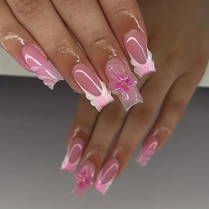 Floral Decorative Press-On Nail Set Bowlift