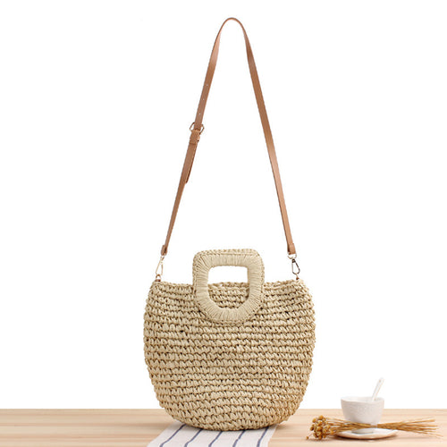 Handmade straw shoulder bag with square handle Bowlift