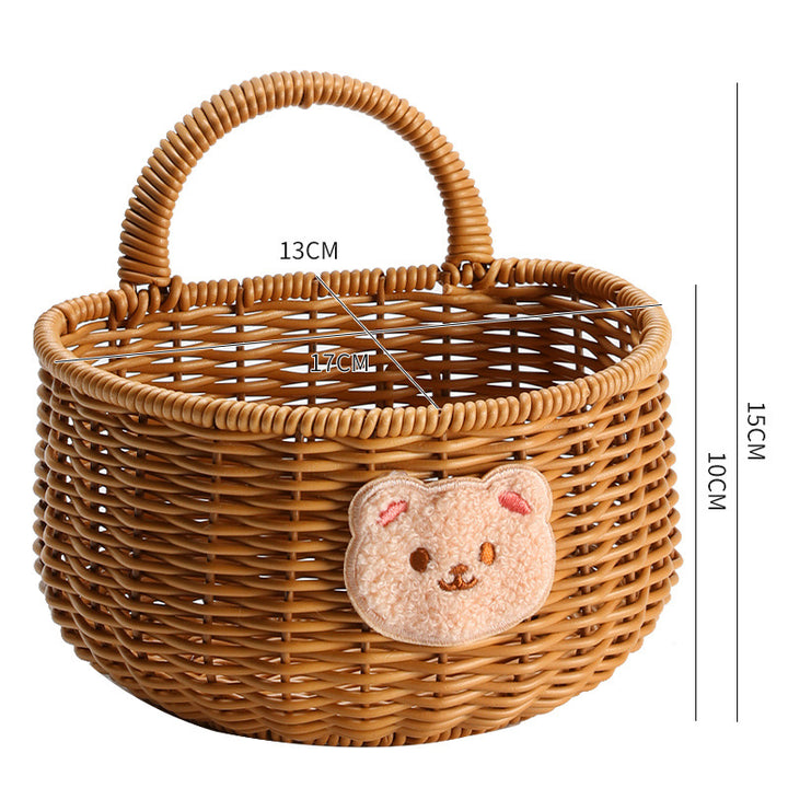 Handwoven Decorative Storage Basket with Cute Bear Emblem Bowlift