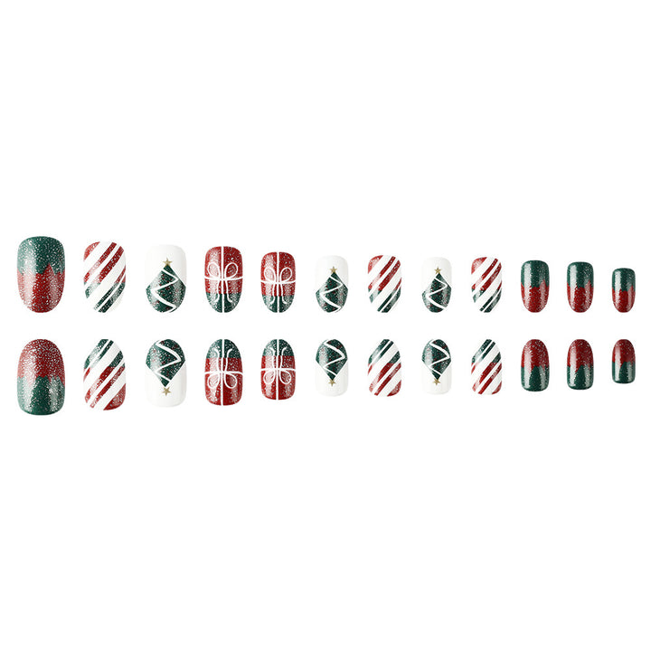 Festive Christmas-Themed Press-On Nail Art Bowlift