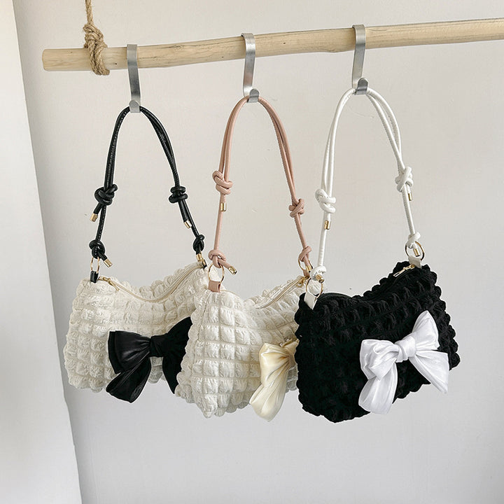WoBow-Embellished Textured Handbag Bowlift