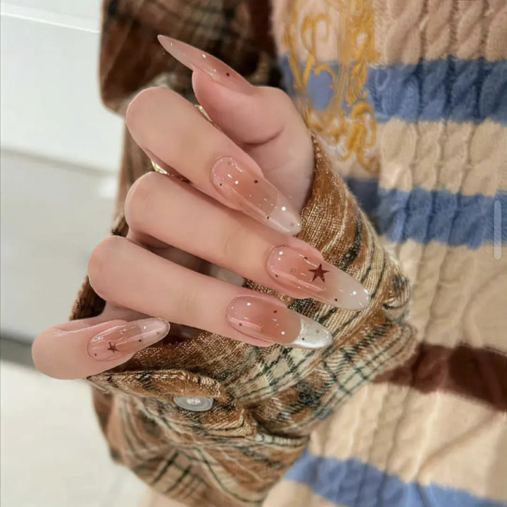 Glamorous Star-Accented French Tip Press-On Nails Bowlift