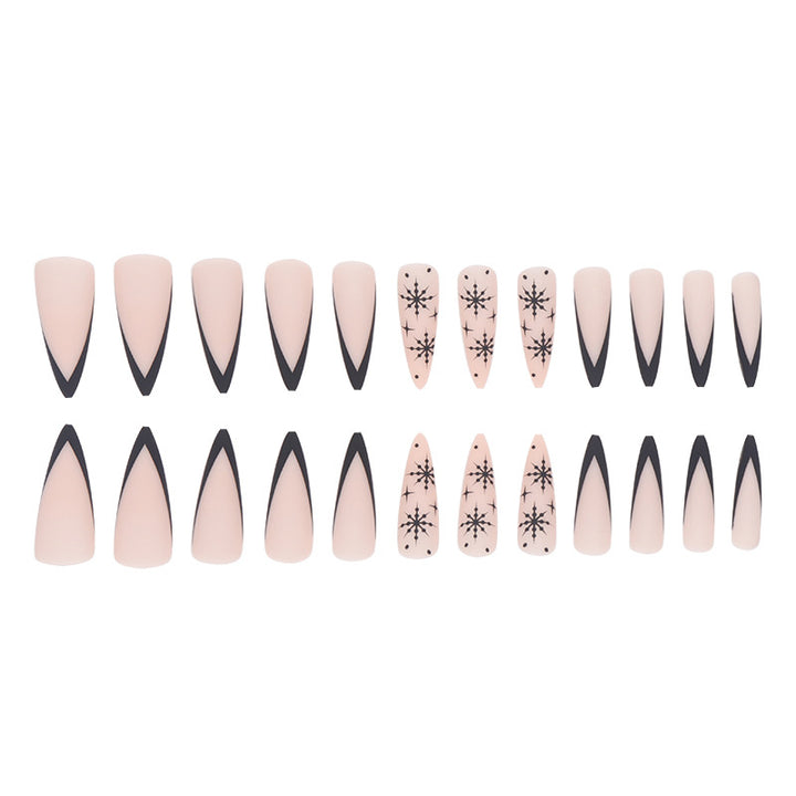 Long Stiletto Press-On Nail Art with Snowflake Design Bowlift