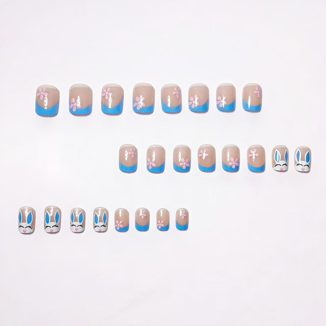 Creative nail art with cheerful bunny and flower pattern Bowlift