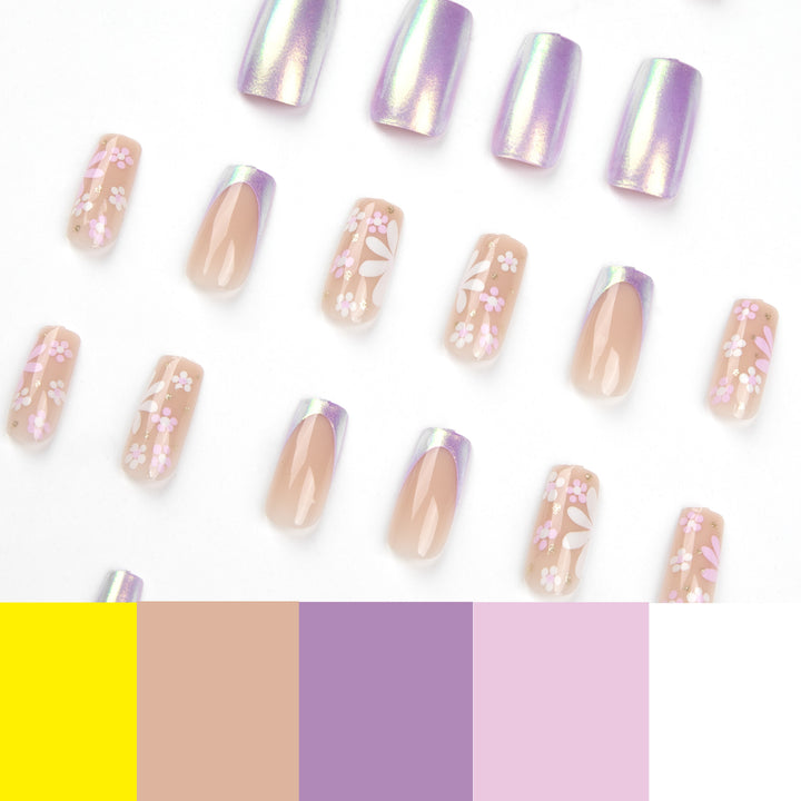 Artificial nail art with floral patterns and shine Bowlift