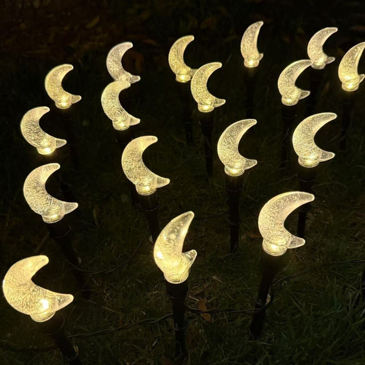 Crescent Moon Solar Garden Stake Lights With Textured Acrylic Diffuser And Warm White LED Bowlift