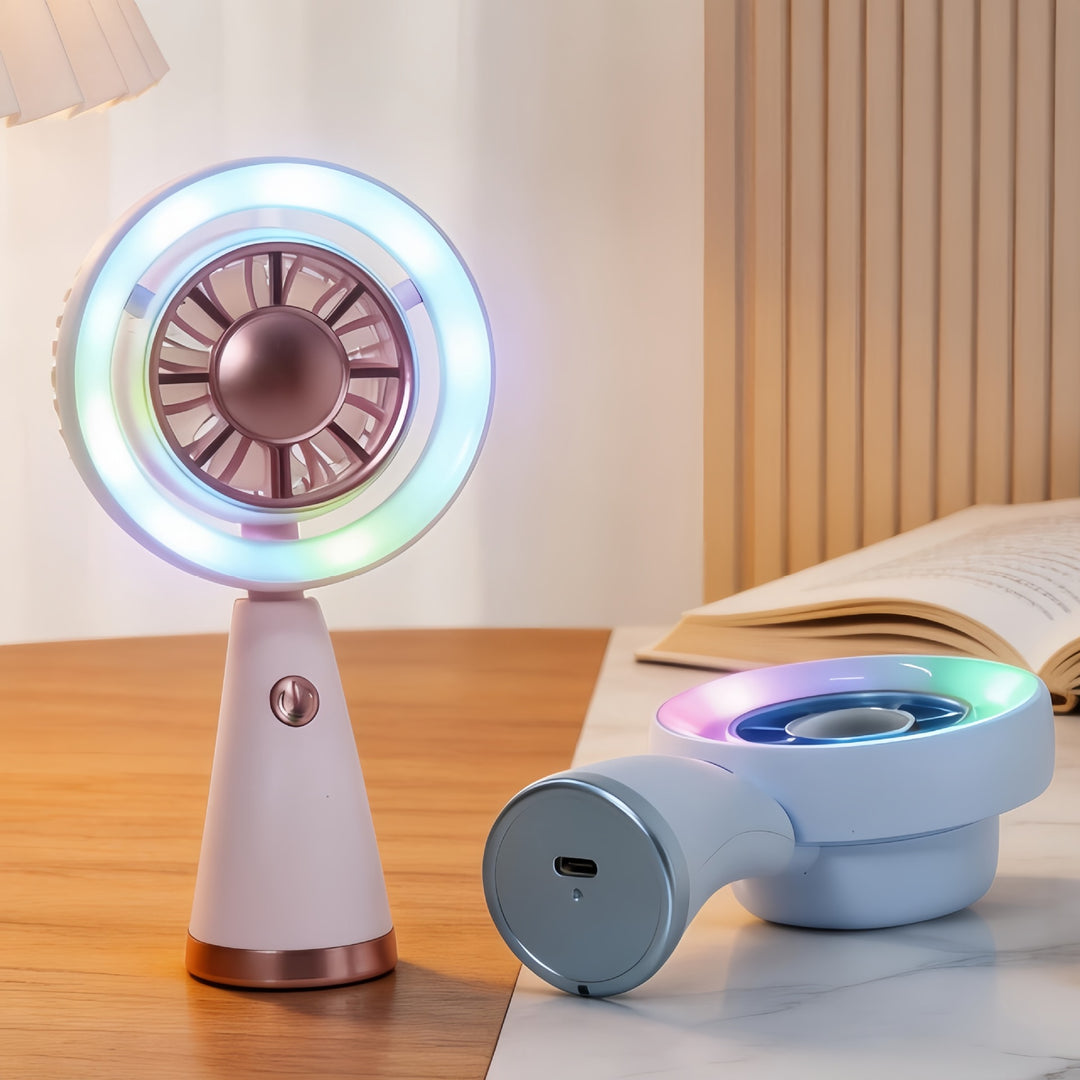 Women's Portable Table Fan with LED Lighting and USB Connection Bowlift
