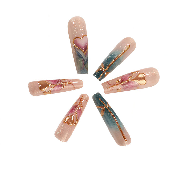Artificial nails with romantic heart and flower designs Bowlift