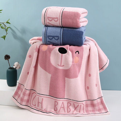 Cozy Terry Bath Blanket with Cute Bear Design Bowlift