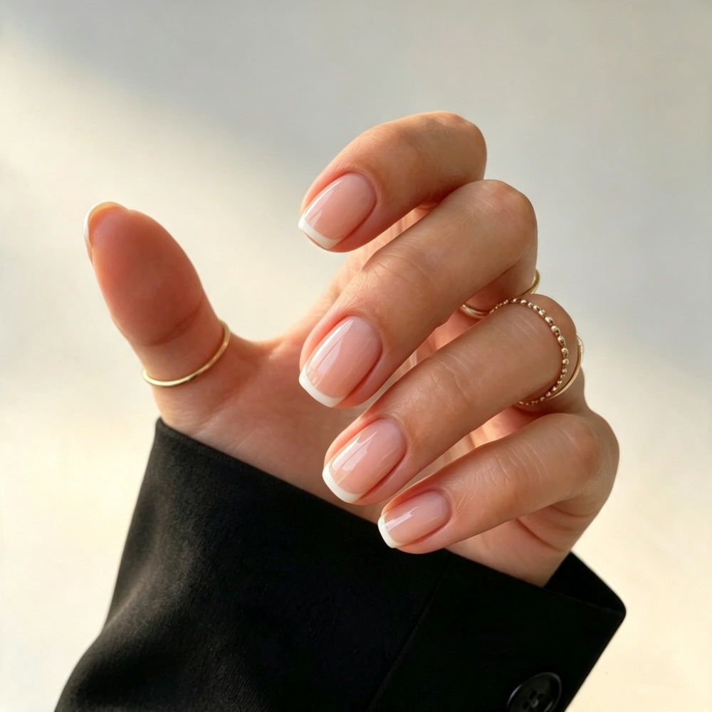 Elegant Press-On Nail Set with French Tips Bowlift