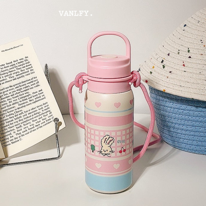 Women's insulated drink bottle with continuous animal design and carrying strap Bowlift