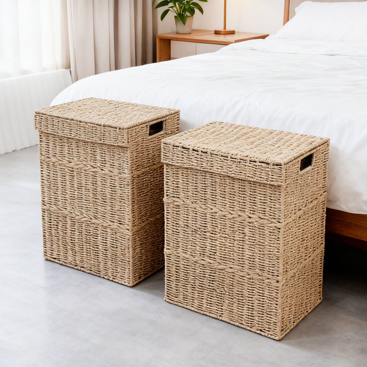 High-quality laundry basket with lid and natural weave Bowlift