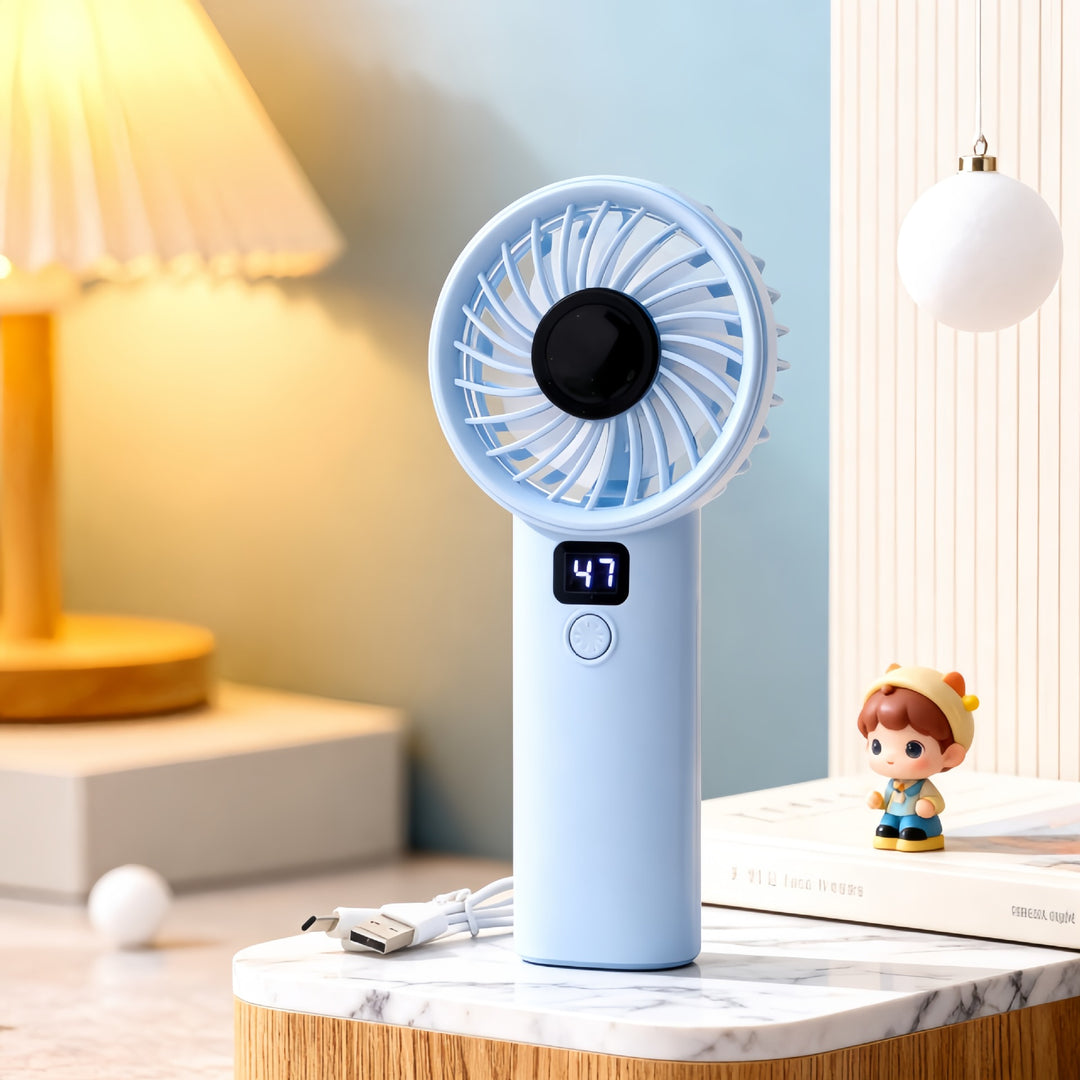 Women Portable Battery Handheld Fan with Digital Control Bowlift