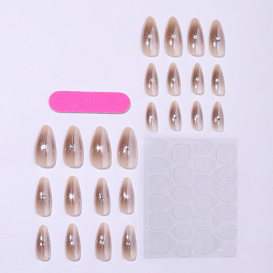 Nail set with elegant rhinestone accents and contoured design Bowlift