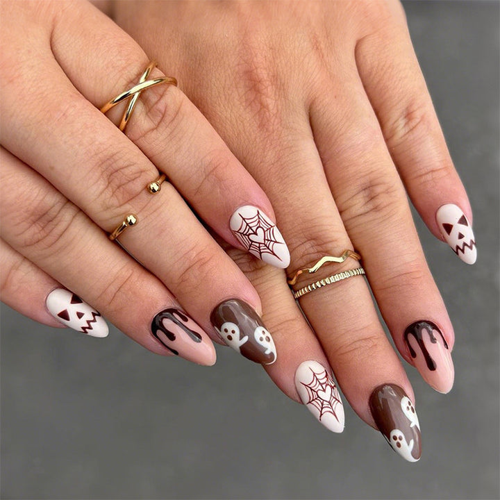 Themed Press-On Nail Art Set with Creative Halloween Designs Bowlift