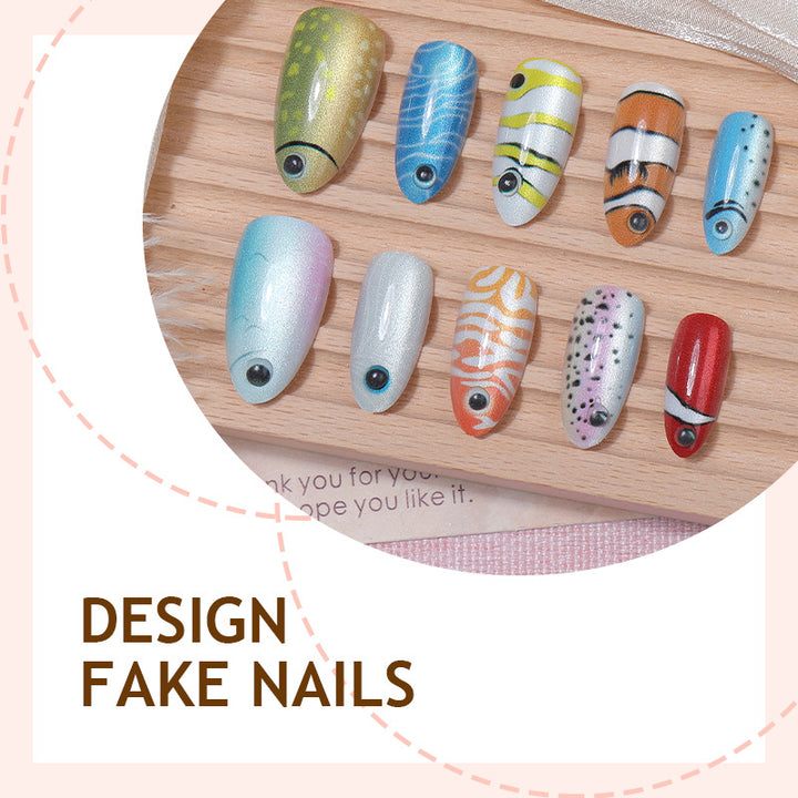 Creative nail art set with colorful animal motifs and glitter accents Bowlift