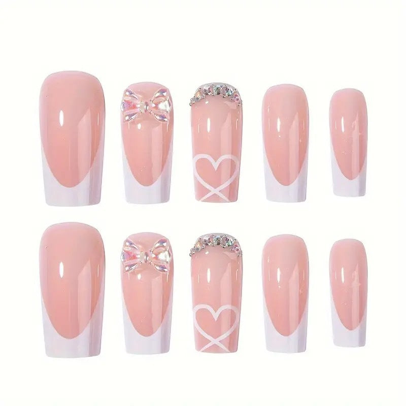 Acrylic nail set with elegant butterfly accents and rhinestones Bowlift