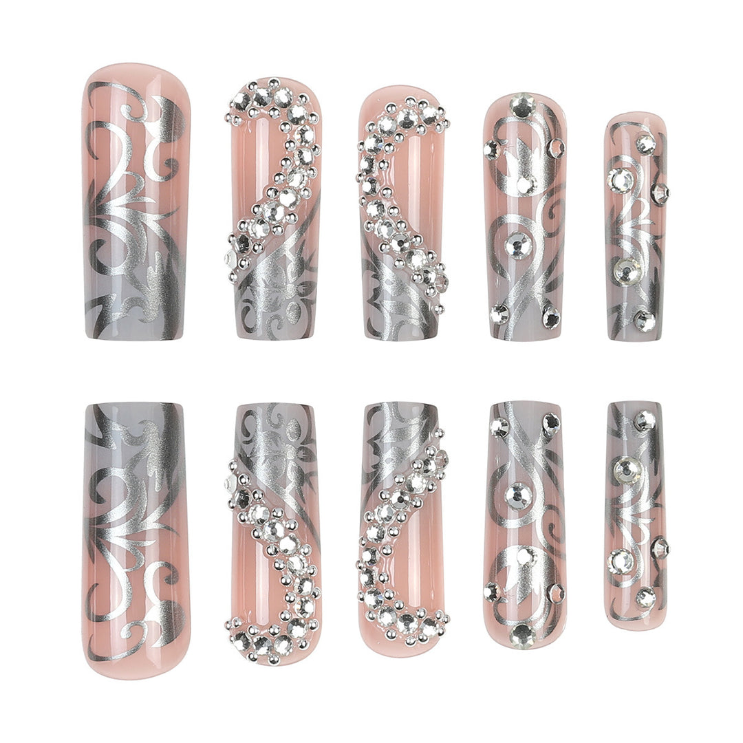 Decorative Rhinestone Stiletto Press-On Nails Bowlift