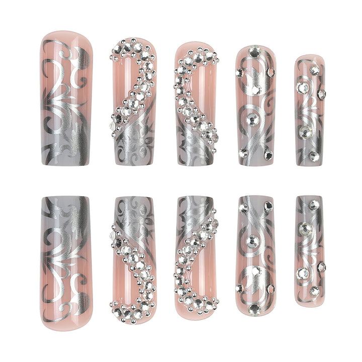 Decorative Rhinestone Stiletto Press-On Nails Bowlift