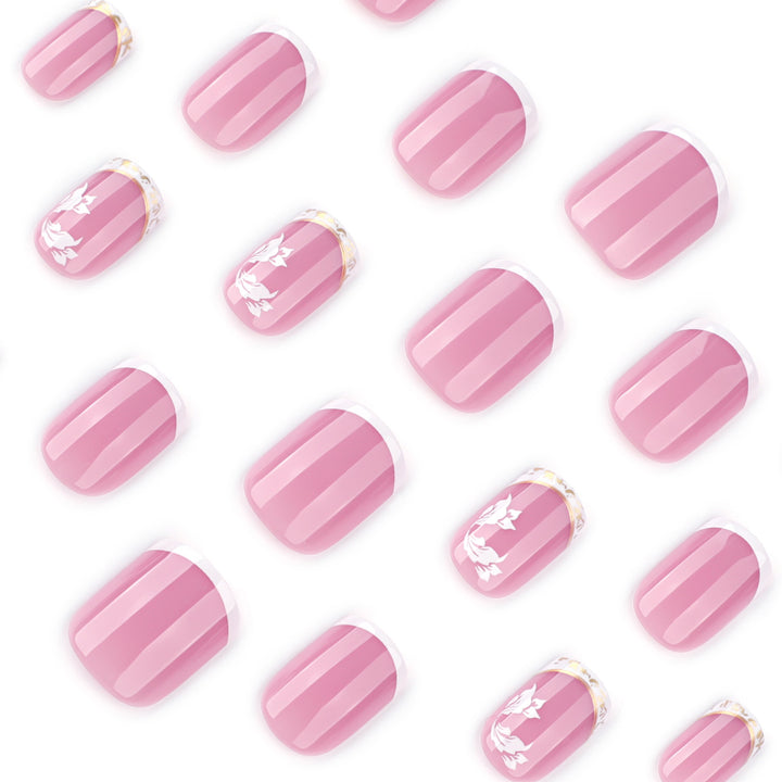 Artful nail art with elegant French tip and floral accents Bowlift