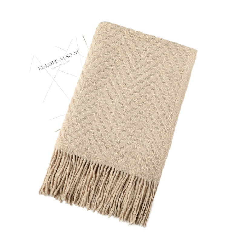 Textured Fringe Throw Blanket