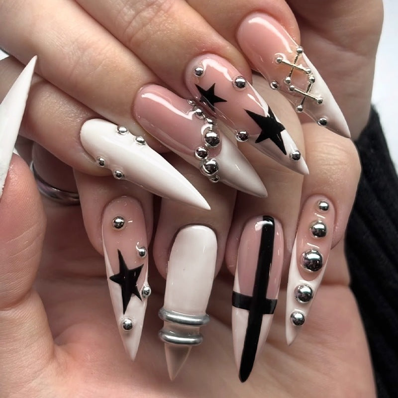 Artificial nail set with elegant star and glitter design Bowlift