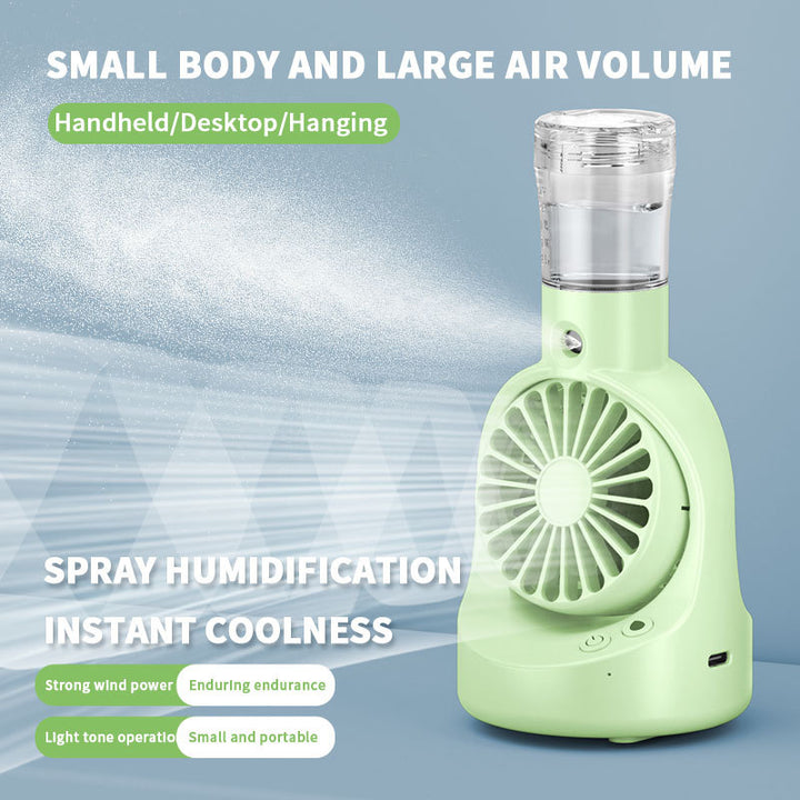 Cooling portable misting handheld fan with detachable water reservoir and adjustable-angle stand Bowlift