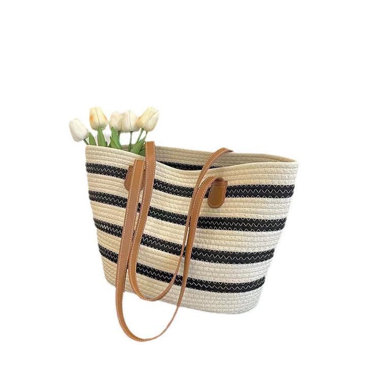Elegant Tote Bag Made of Woven Bast Material with Robust Leather Accents Bowlift