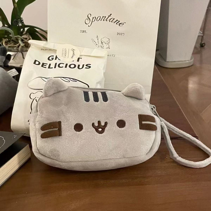 Plush Cat Crossbody Bag with Zippered Coin Pocket and Adjustable Strap Bowlift