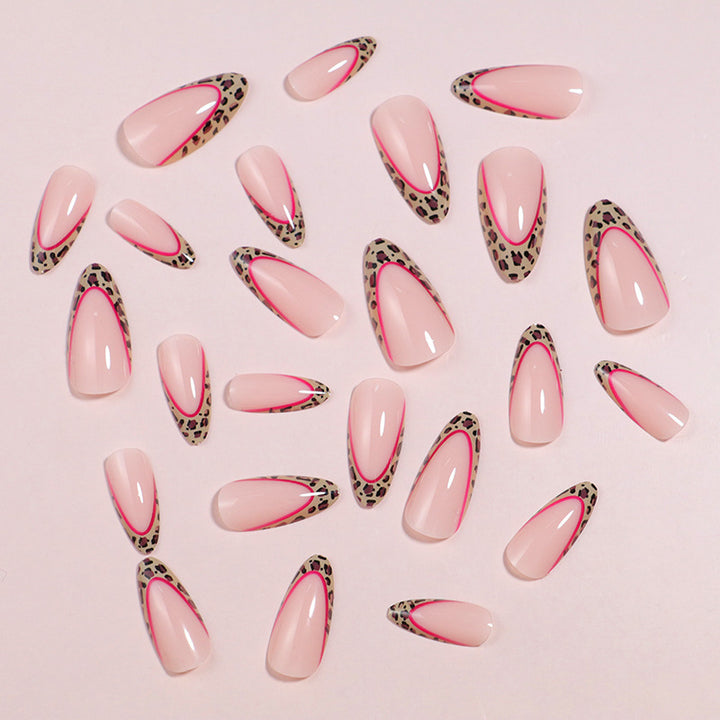 Artistic Stiletto Press-On Nail Set with Leopard Print Accents Bowlift