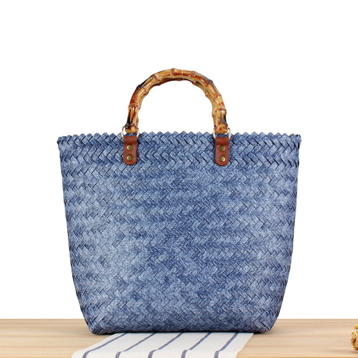 Handbag Made of High-Quality Woven Material with Bamboo Handles Bowlift