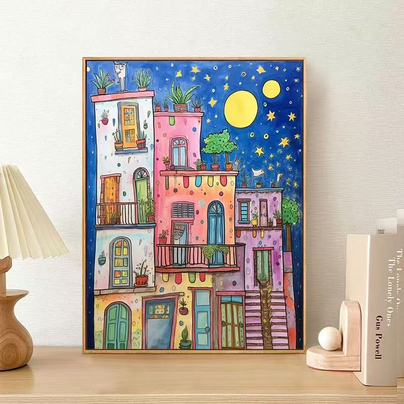 Whimsical Urban Landscape Canvas Art Print Bowlift