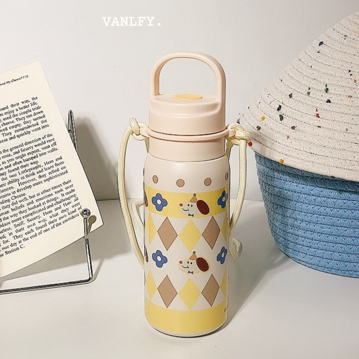 Women's insulated drink bottle with continuous animal design and carrying strap Bowlift
