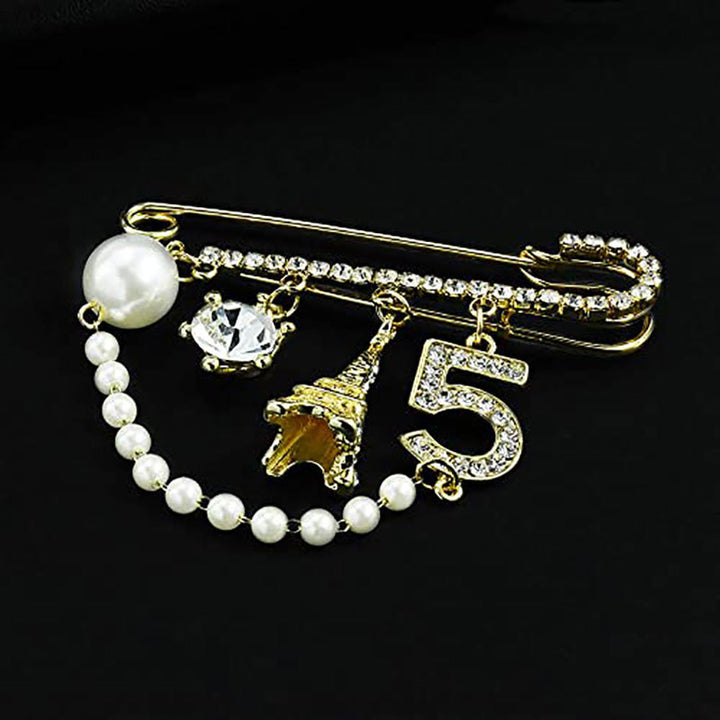Elegant Brooch with Pearls and Rhinestones Bowlift