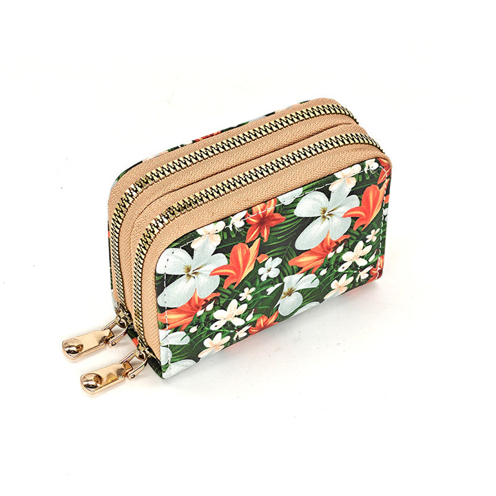 Floral Patterned Dual-Zipper Coin Purse